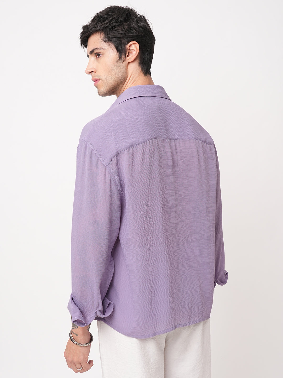 Heather Purple Crinkled Boxy Fit Crop Shirt