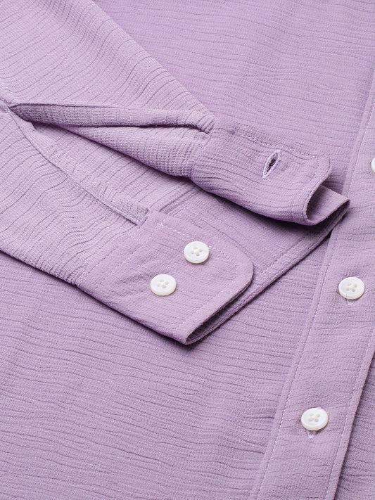 Heather Purple Crinkled Boxy Fit Crop Shirt