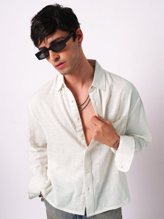 Ivory Jacquard Boxy Fit Crop Shirt