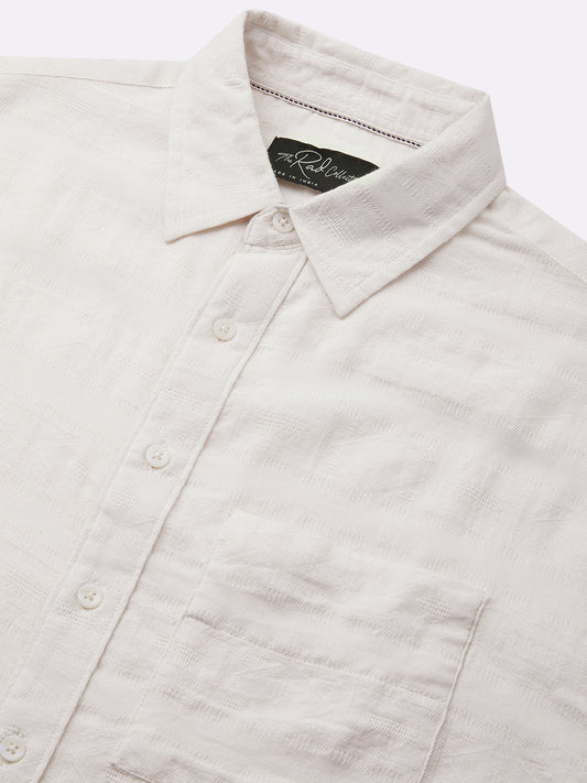Ivory Jacquard Boxy Fit Crop Shirt