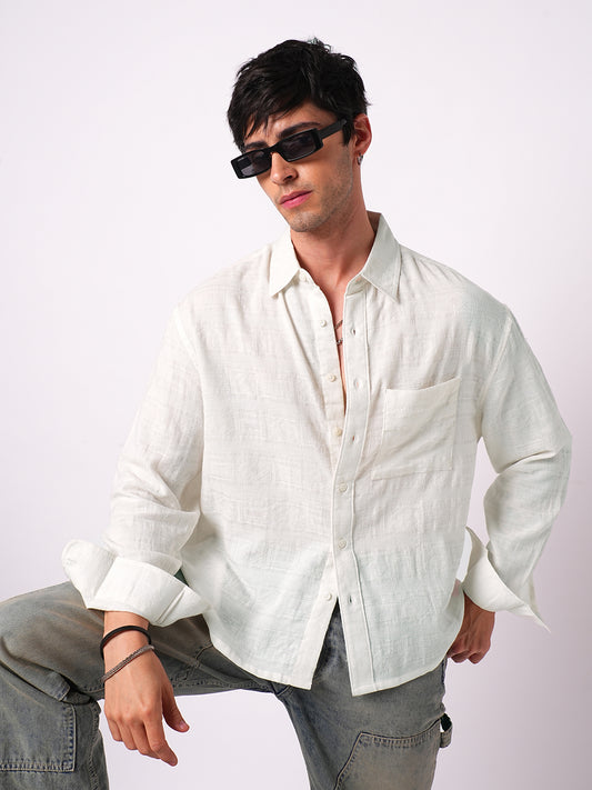 Ivory Jacquard Boxy Fit Crop Shirt