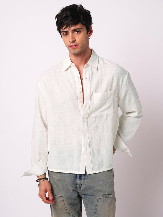 Ivory Jacquard Boxy Fit Crop Shirt