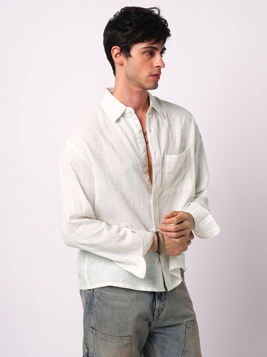 Ivory Jacquard Boxy Fit Crop Shirt