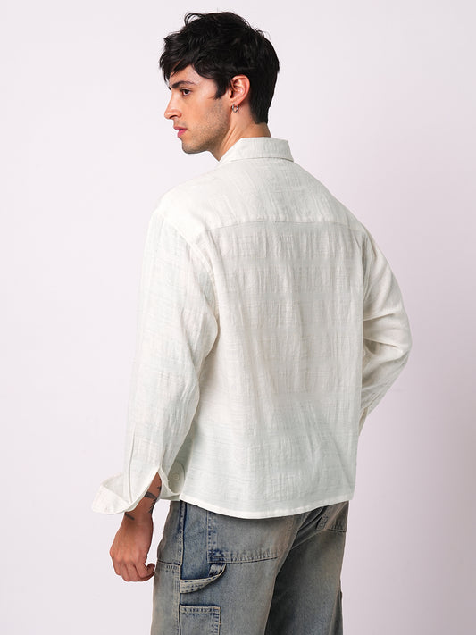 Ivory Jacquard Boxy Fit Crop Shirt