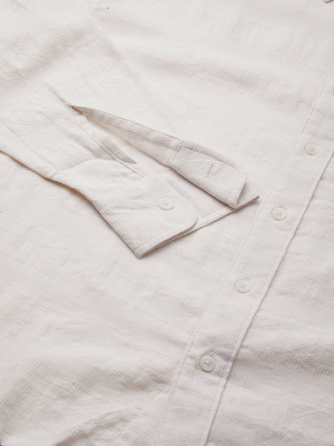 Ivory Jacquard Boxy Fit Crop Shirt