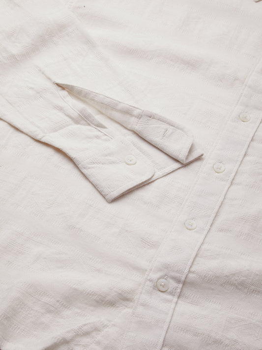 Ivory Jacquard Boxy Fit Crop Shirt