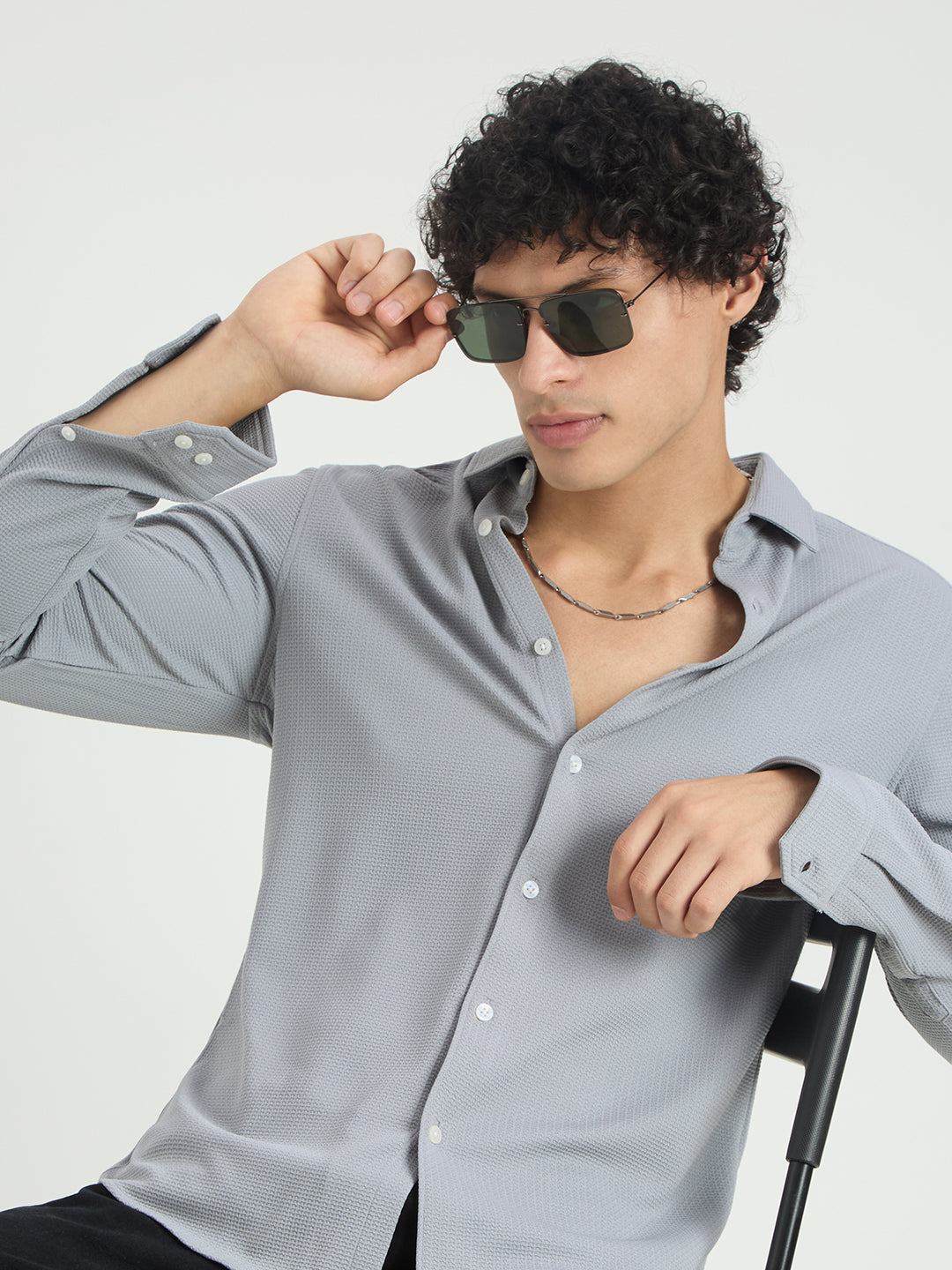 Spiffy Cloud Grey Jacquard Knitted Shirt