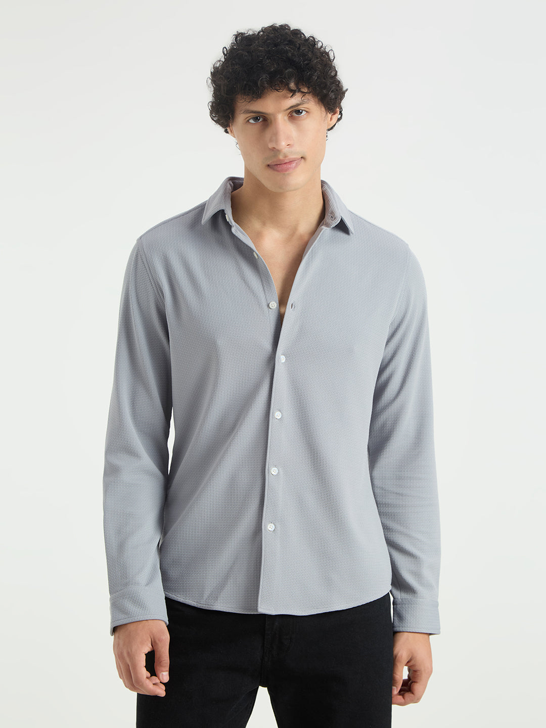 Spiffy Cloud Grey Jacquard Knitted Shirt