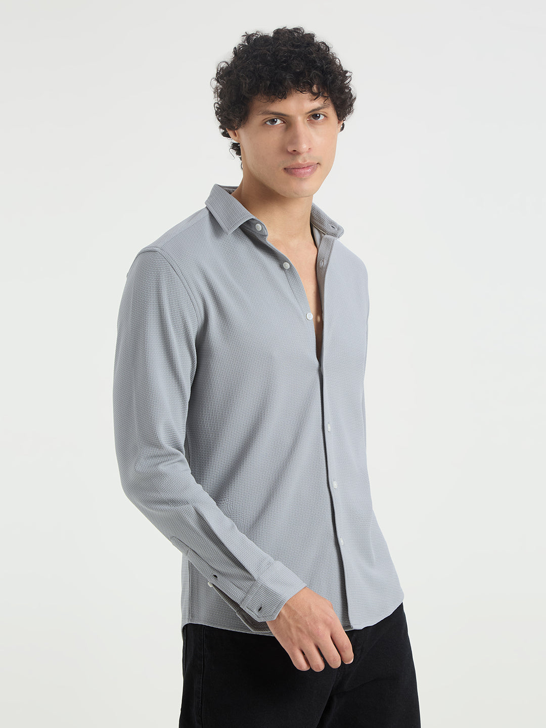 Spiffy Cloud Grey Jacquard Knitted Shirt