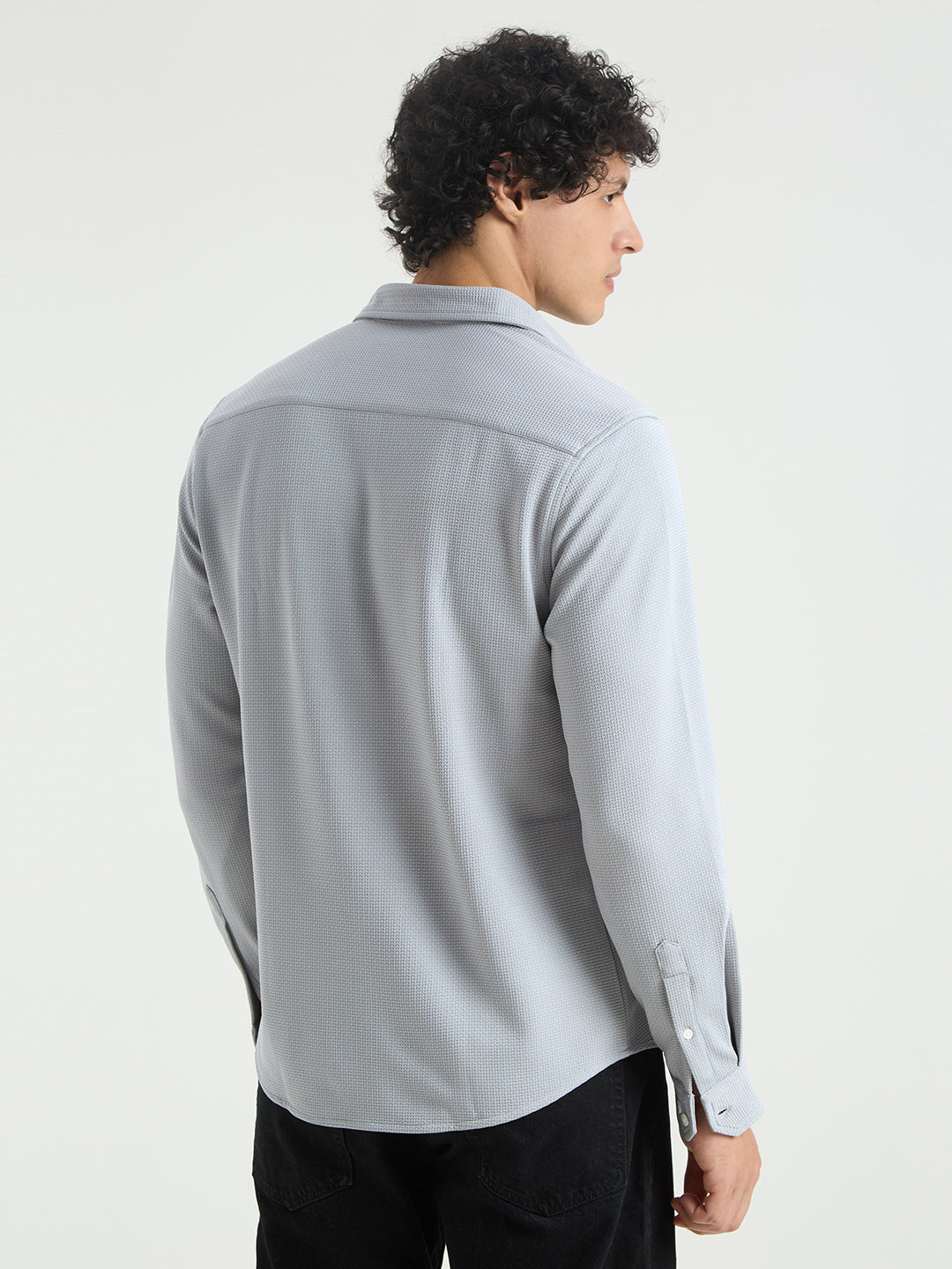 Spiffy Cloud Grey Jacquard Knitted Shirt