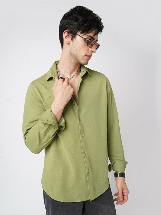 Refined Pear Green Textured Knitted Shirt