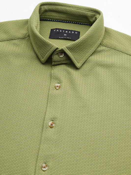 Refined Pear Green Textured Knitted Shirt