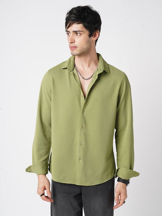 Refined Pear Green Textured Knitted Shirt