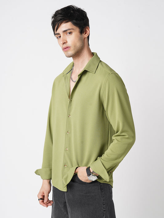 Refined Pear Green Textured Knitted Shirt