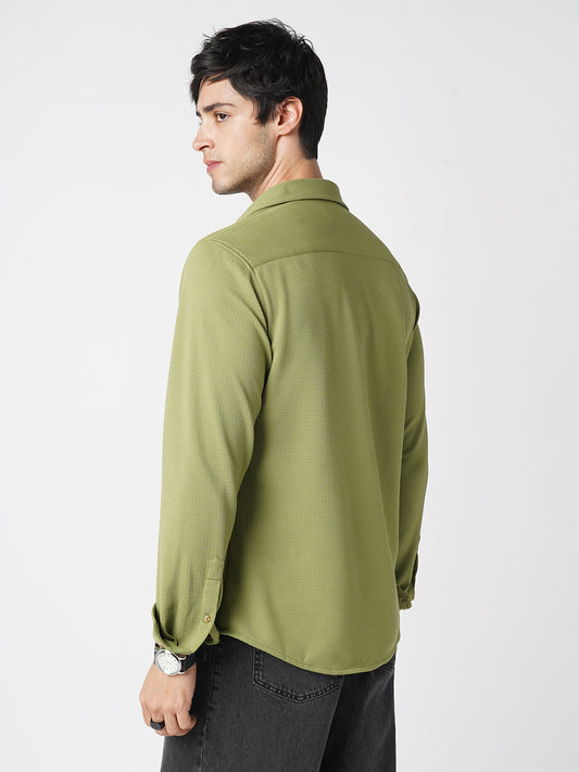 Refined Pear Green Textured Knitted Shirt