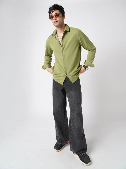 Refined Pear Green Textured Knitted Shirt