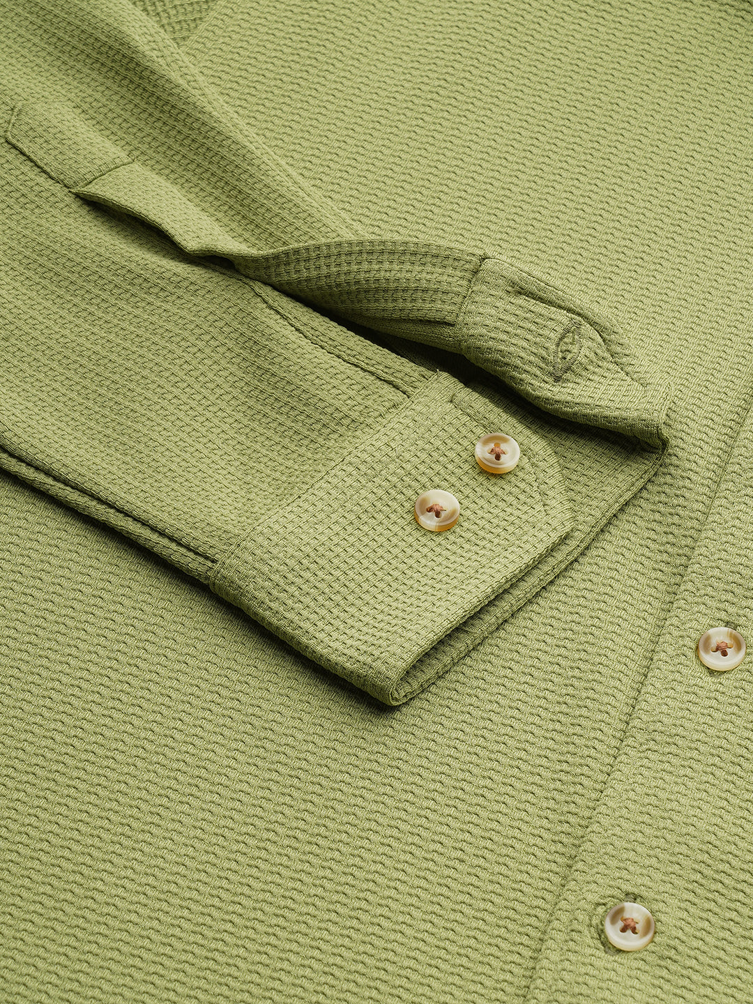 Refined Pear Green Textured Knitted Shirt