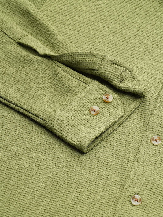 Refined Pear Green Textured Knitted Shirt