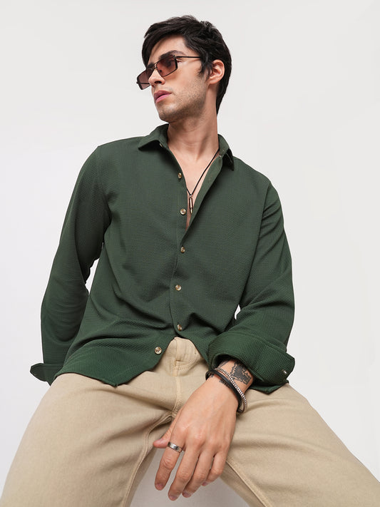 Green Forest Loop Textured Knitted Shirt
