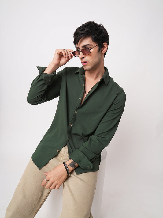 Green Forest Loop Textured Knitted Shirt