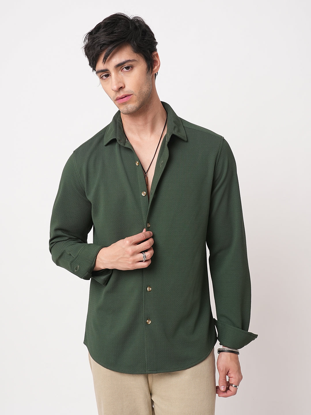 Green Forest Loop Textured Knitted Shirt