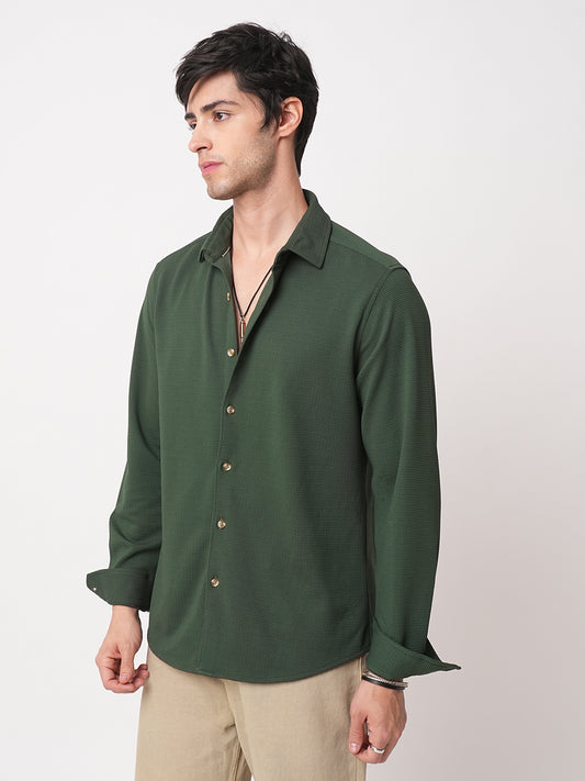 Green Forest Loop Textured Knitted Shirt