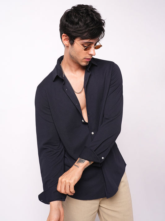 Gallant Navy Blue Waffle Knitted Shirt