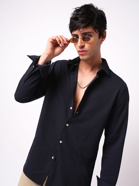 Gallant Navy Blue Waffle Knitted Shirt