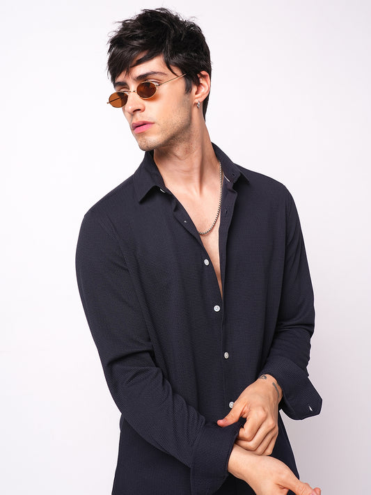 Gallant Navy Blue Waffle Knitted Shirt