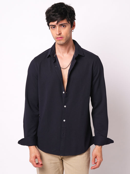 Gallant Navy Blue Waffle Knitted Shirt