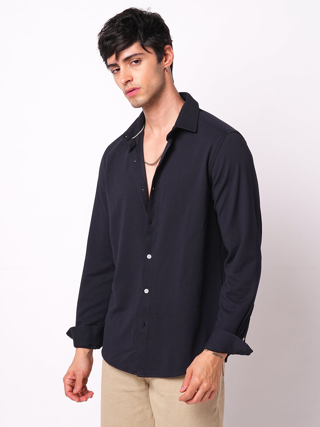 Gallant Navy Blue Waffle Knitted Shirt
