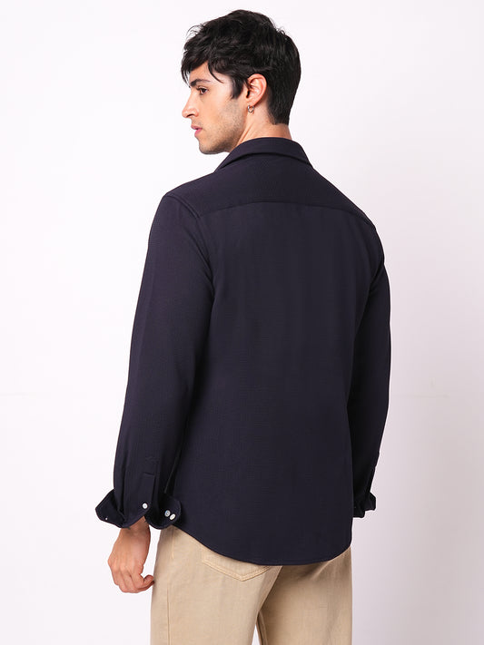 Gallant Navy Blue Waffle Knitted Shirt