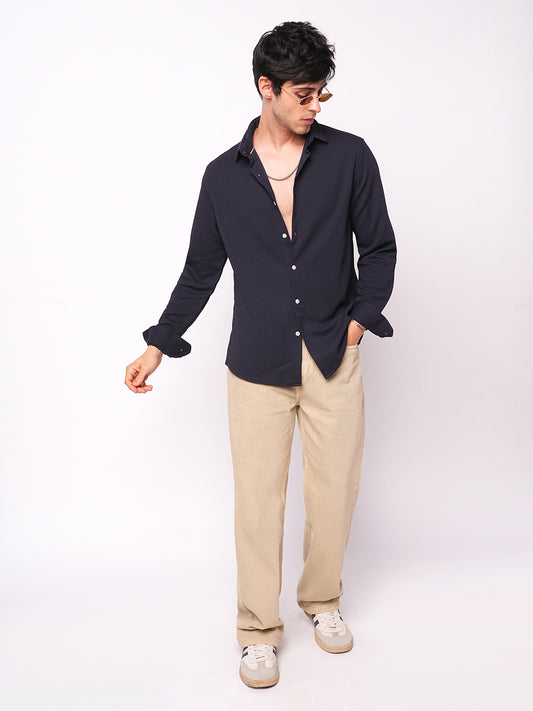 Gallant Navy Blue Waffle Knitted Shirt