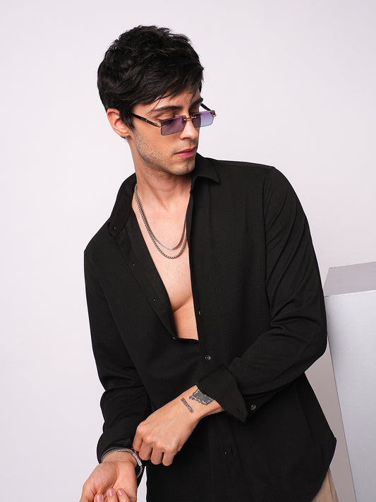 Spider Black Textured Shirt