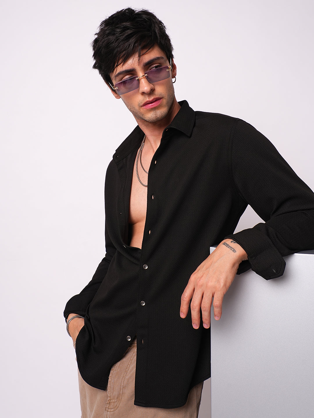Spider Black Textured Shirt