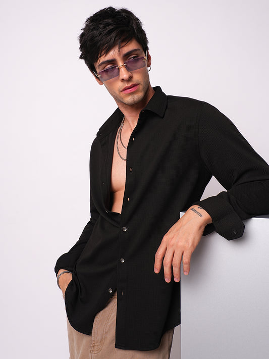 Spider Black Textured Shirt