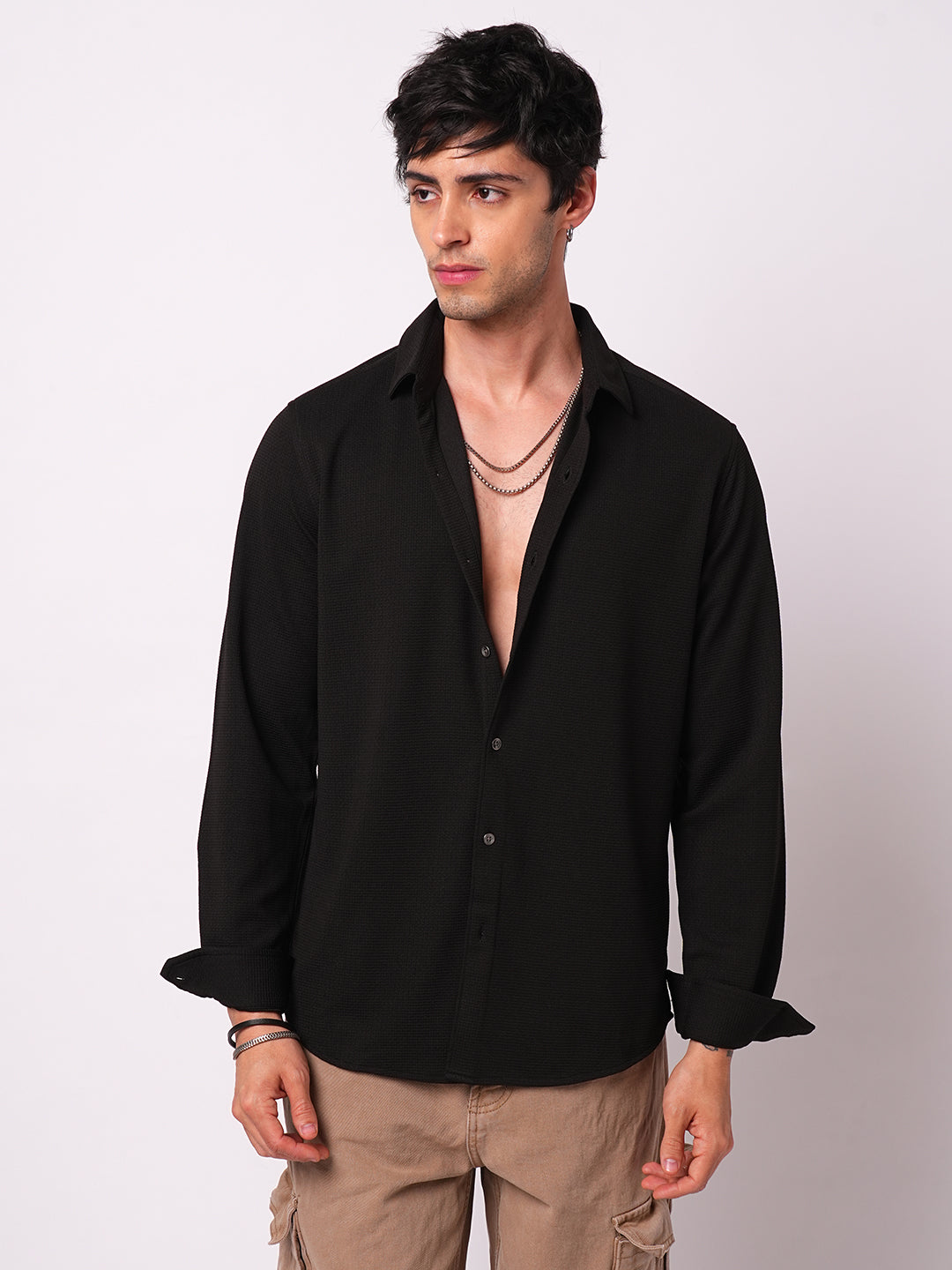Spider Black Textured Shirt