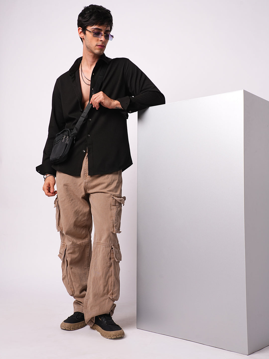 Spider Black Textured Shirt
