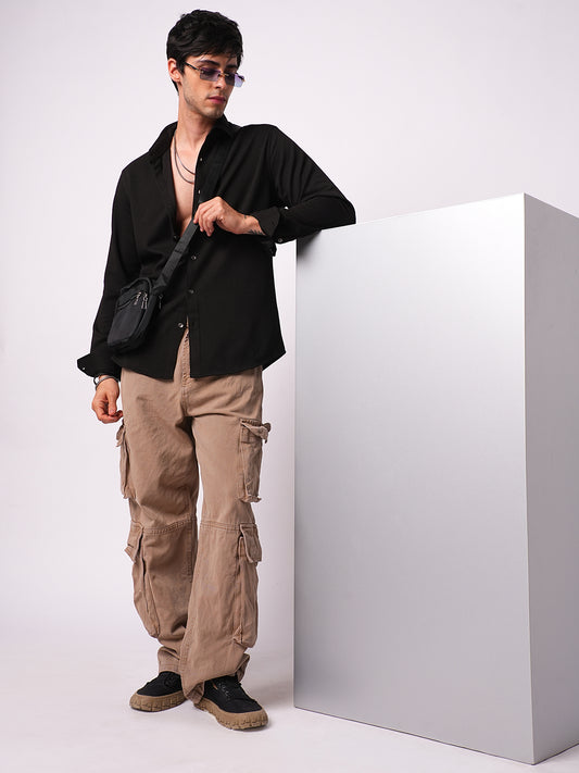 Spider Black Textured Shirt