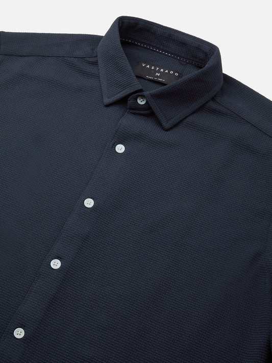 Enticing Winter Blue Waffle Knitted Shirt