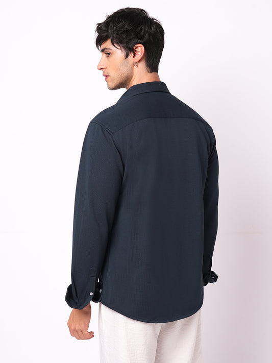 Enticing Winter Blue Waffle Knitted Shirt