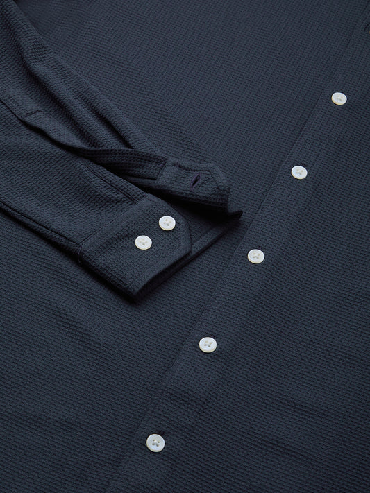 Enticing Winter Blue Waffle Knitted Shirt