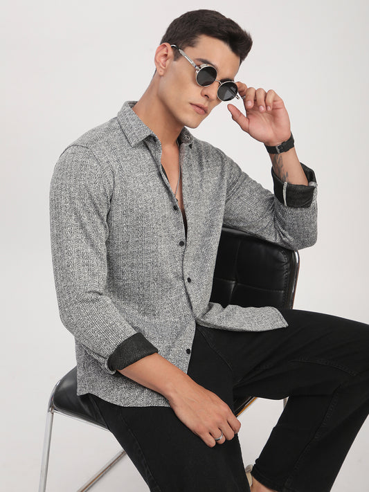 Black & White Textured Knitted Shirt