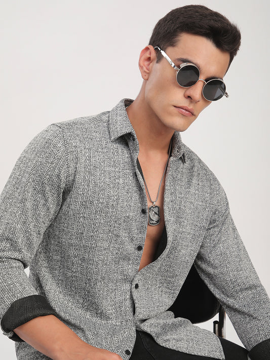 Black & White Textured Knitted Shirt