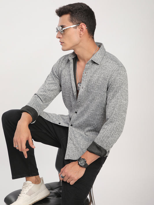 Black & White Textured Knitted Shirt
