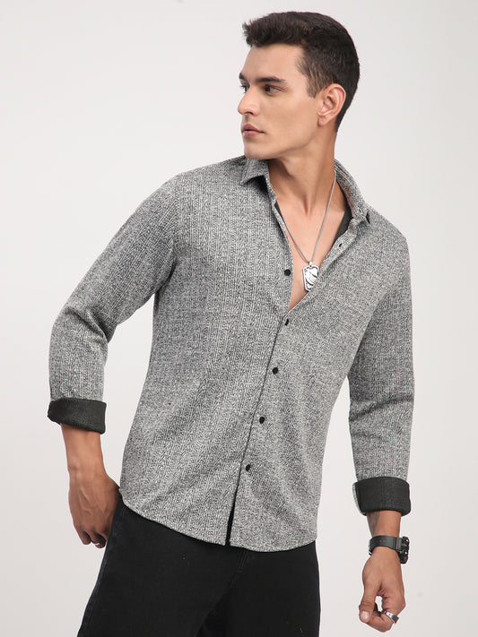 Black & White Textured Knitted Shirt
