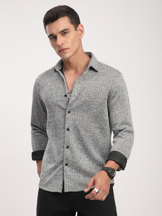 Black & White Textured Knitted Shirt