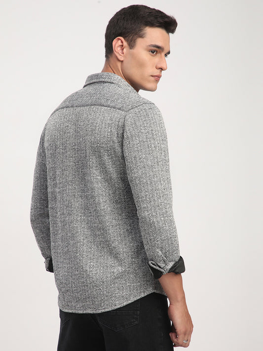 Black & White Textured Knitted Shirt