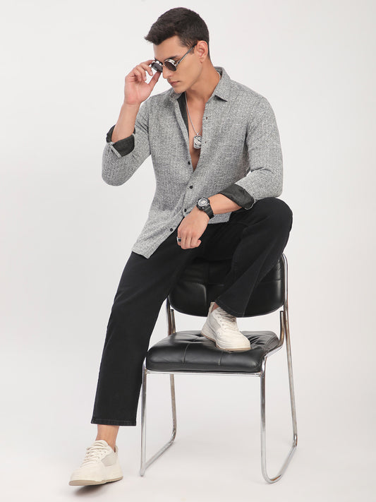 Black & White Textured Knitted Shirt
