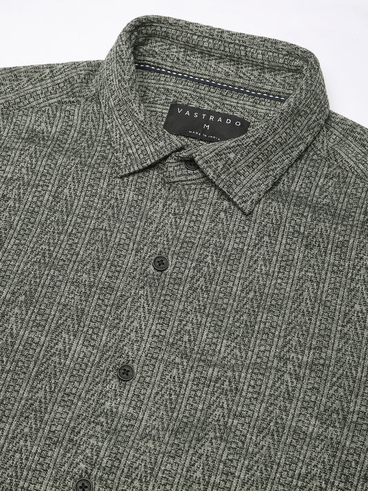 Green Textured Knitted Shirt
